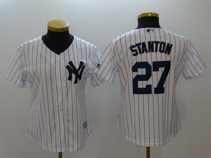 Women New York Yankees #27 Stanton White stripes MLB Jerseys->women mlb jersey->Women Jersey